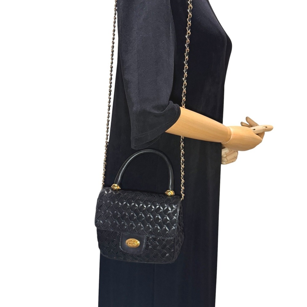 Vintage Bally Black Woven Suede Leather Top Handle Bag Gold Hardware - Picture 15 of 15